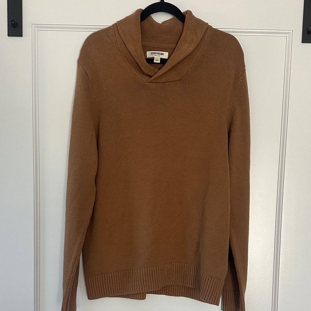 Cozy Brown Men's Cowl Neck Sweater - Goodthreads Size L